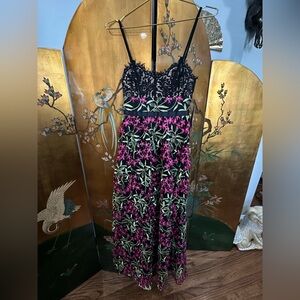 Lulu's NWT Black Lace Dress with Pink and Green Floral Embroidery maxi size XS